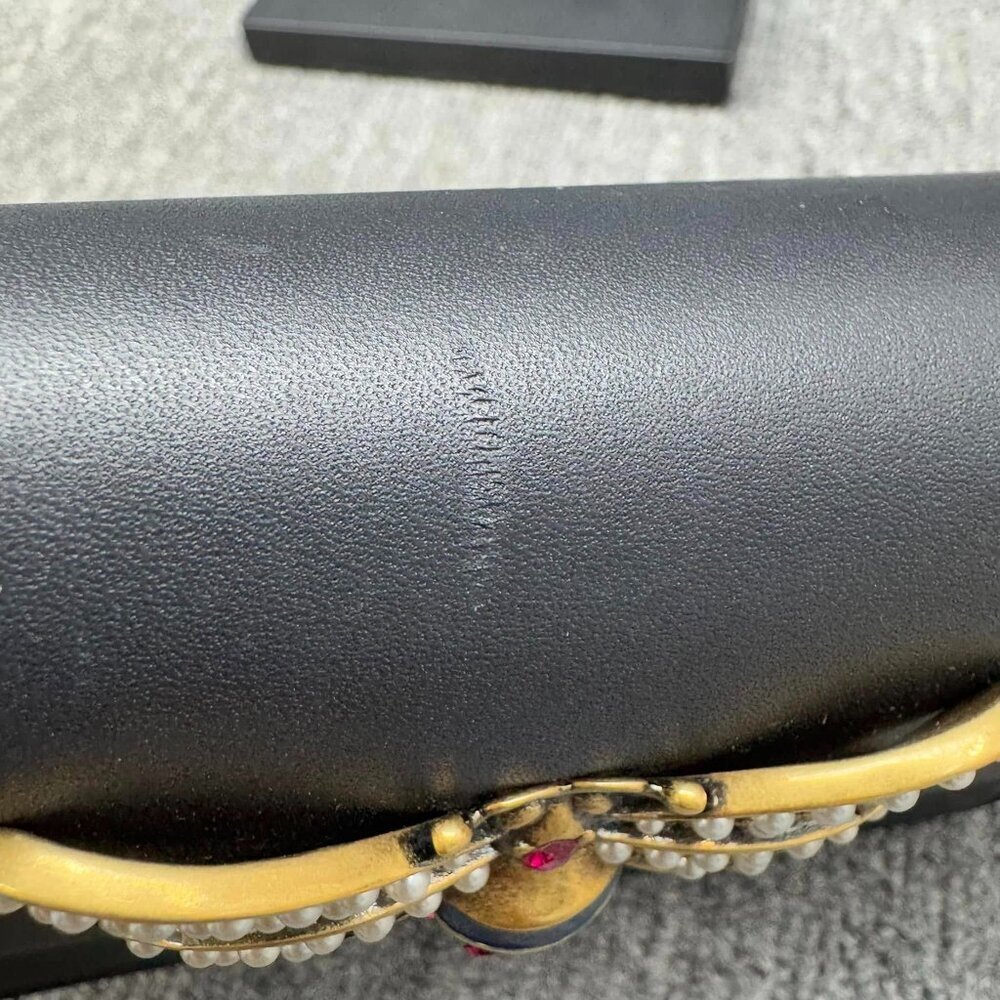 Authentic Gucci Queen Margaret Bee Chain Wallet Black Leather GG Crossbody - Picture 7 of 15